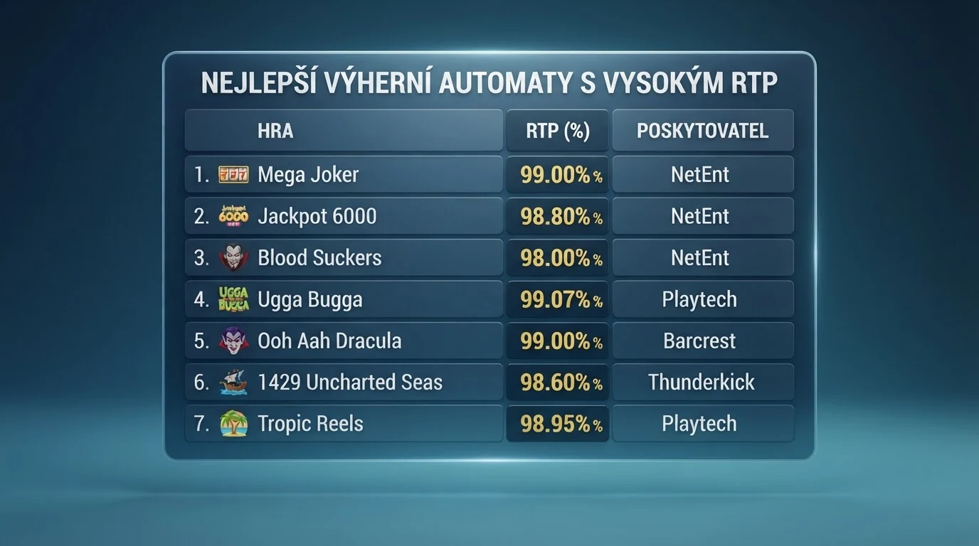 Srovnávací tabulka automatů s nejvyšším RTP — názvy, procenta, poskytovatelé