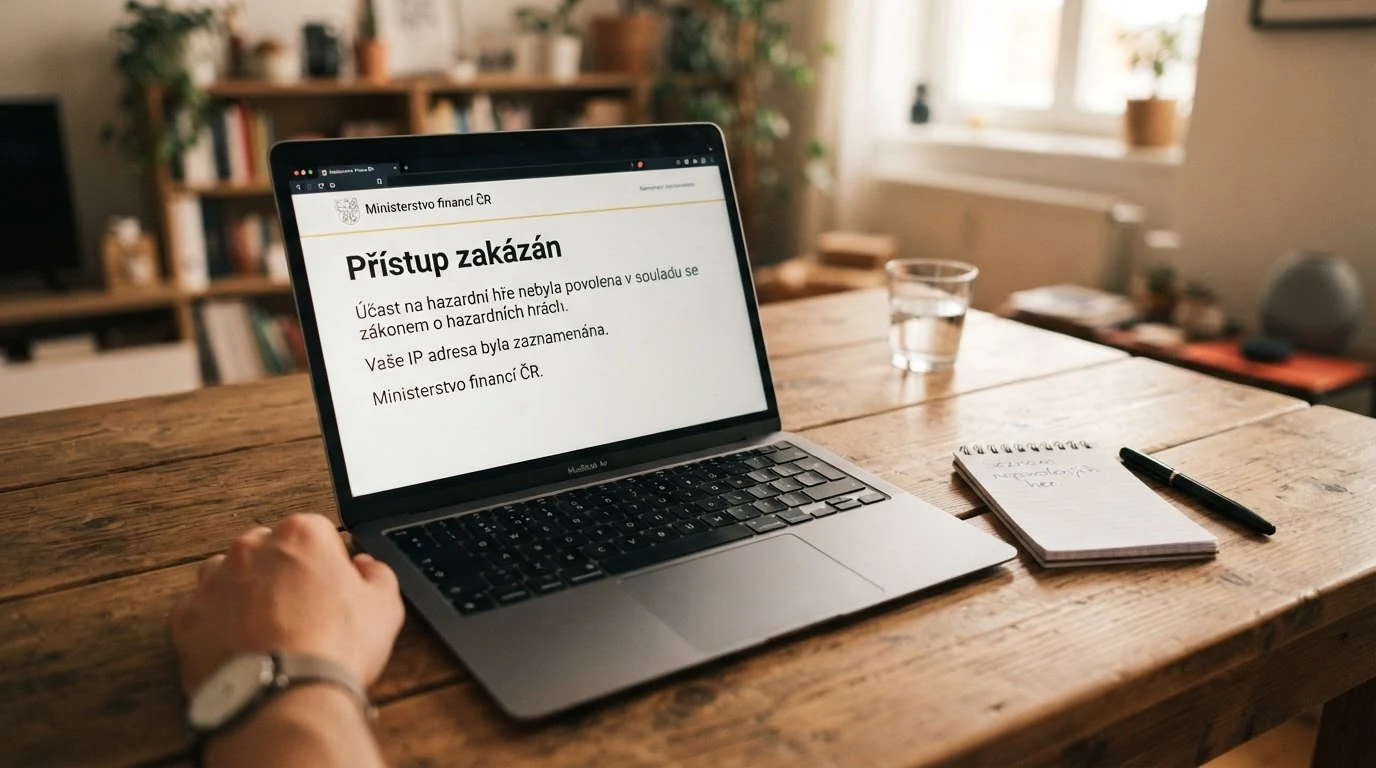 Monitor zobrazující varovnou stránku „Přístup zakázán“ s textem odkazujícím na Seznam nepovolených internetových her