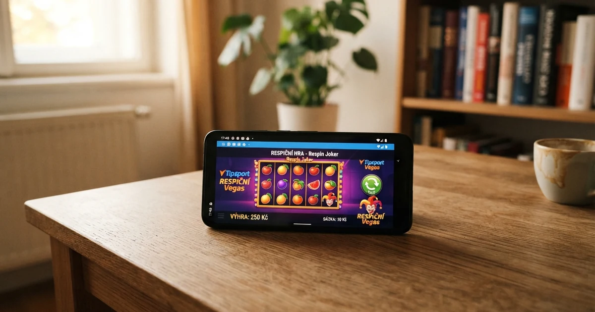 Mobilní telefon zobrazující online casino s tlačítkem vkladu a částkou 200 Kč