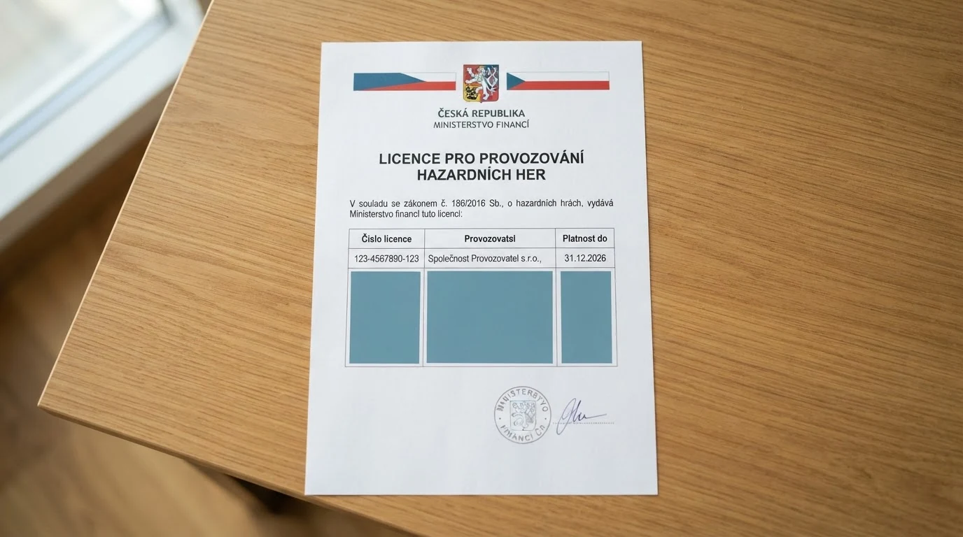 Úřední dokument Ministerstva financí ČR s razítkem a textem zákona o hazardních hrách