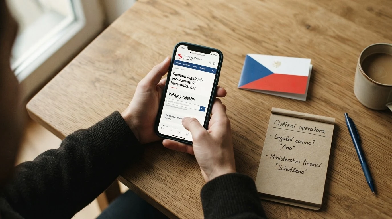 Detail české licence Ministerstva financí ČR s logem a odkazem na veřejný registr legálních provozovatelů hazardních her