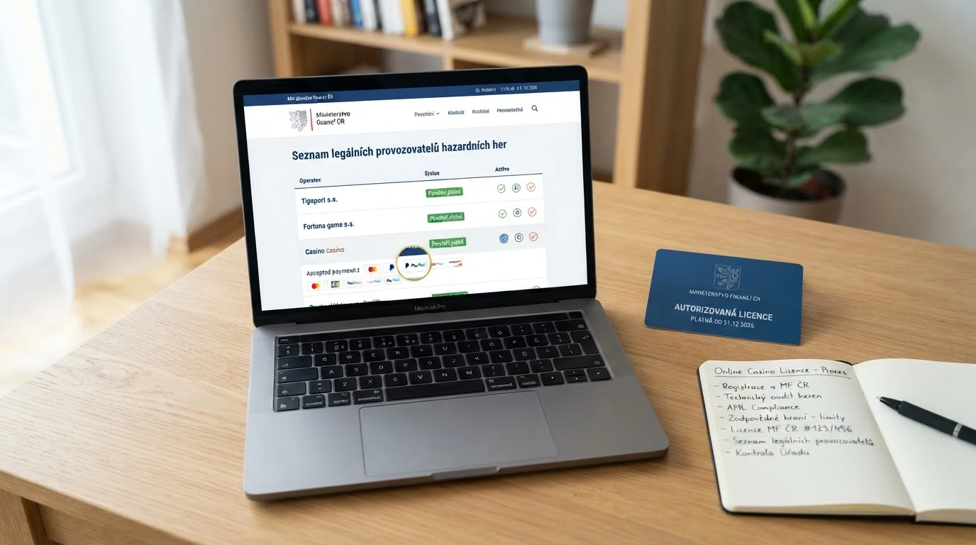 Logo Ministerstva financí ČR vedle seznamu licencovaných online kasin s vyznačenou podporou Skrill