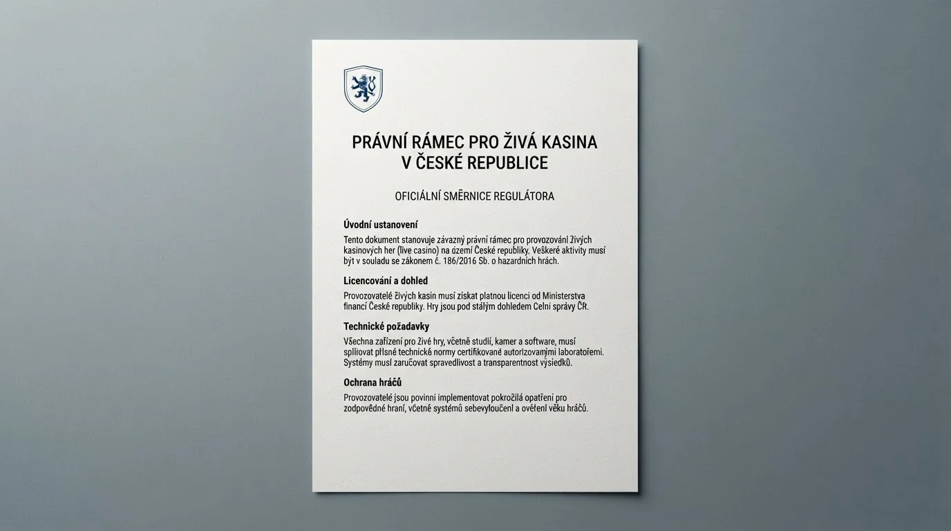 Úřední dokument MF ČR s logem ministerstva, razítko licence, v pozadí monitor s live casino hrou