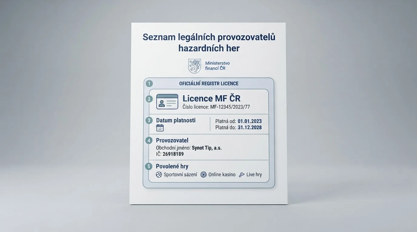 Snímek oficiálního seznamu licencovaných provozovatelů hazardních her na webu Ministerstva financí ČR