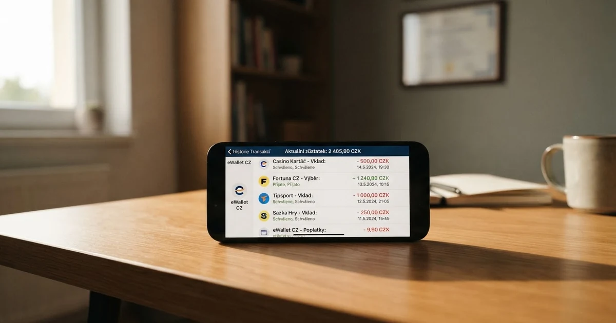 Logo a rozhraní elektronické peněženky Neteller na obrazovce počítače s přehledem transakcí