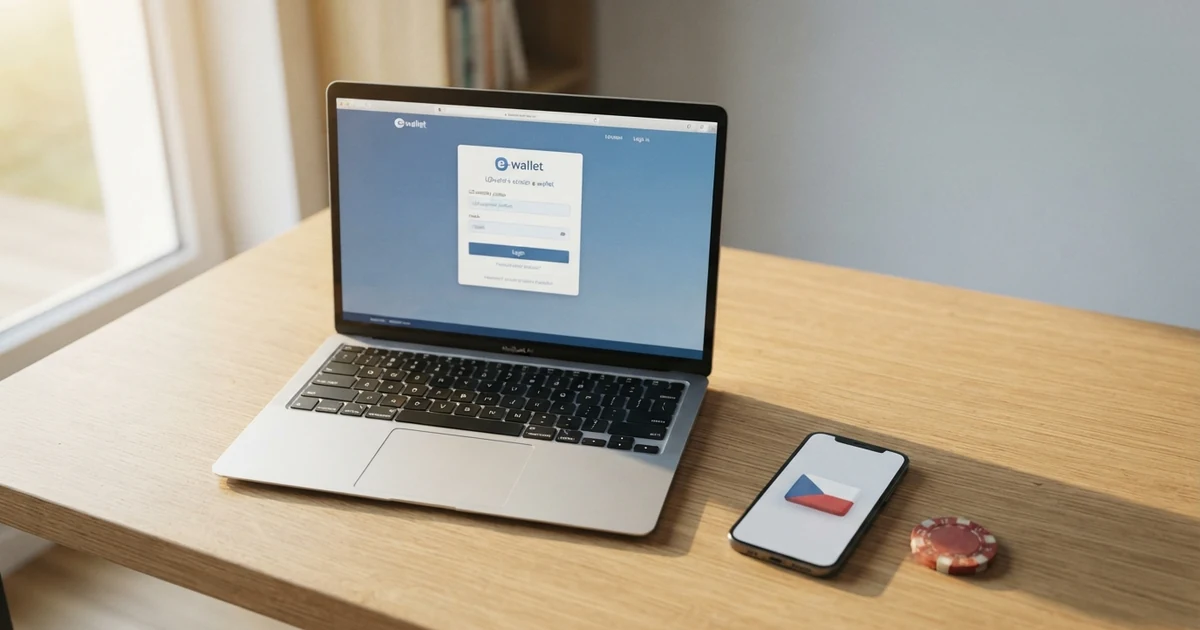 Přihlašovací obrazovka PayPal na notebooku vedle mobilního telefonu s logem českého licencovaného online casina