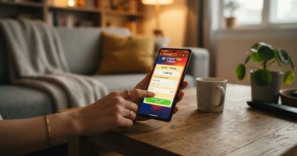 Hráč provádí vklad přes platební kartu Visa v online kasinu na displeji mobilního telefonu