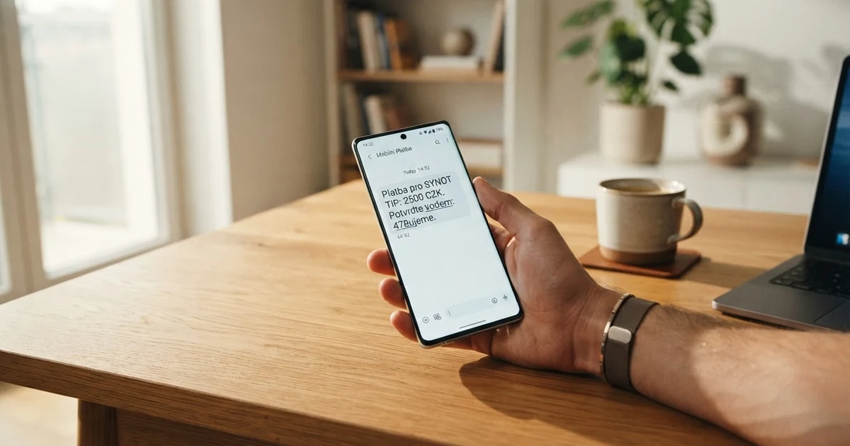 Mobilní telefon zobrazující potvrzovací SMS kód při vkladu přes NeteraPay do online casina