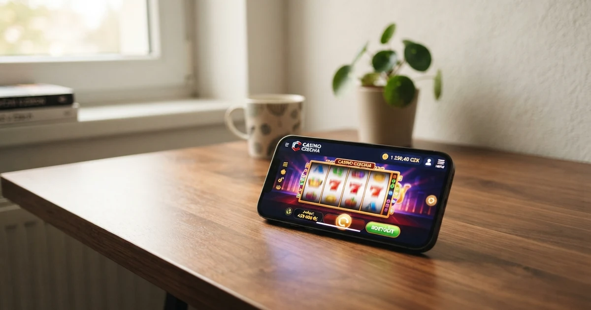 Mobilní telefon s otevřenou stránkou online casina a zobrazenou platební metodou m-platba