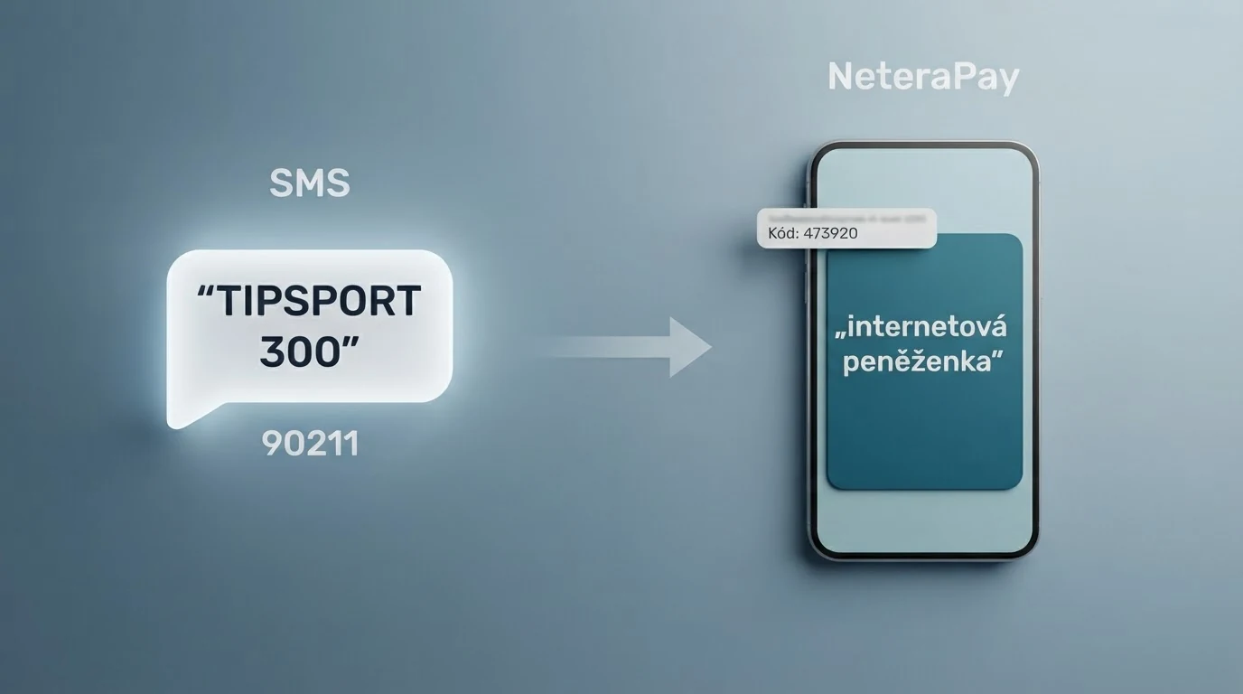 Schéma znázorňující dvě cesty SMS vkladu: přímá platba na 90211 (vlevo) a nepřímá přes peněženku NeteraPay (vpravo)