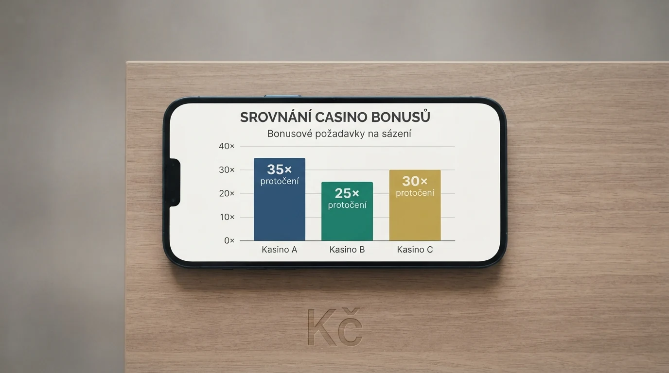 Přehled bonusových podmínek s vyznačeným násobkem protočení, vedle ikony free spinů a mobilní telefon