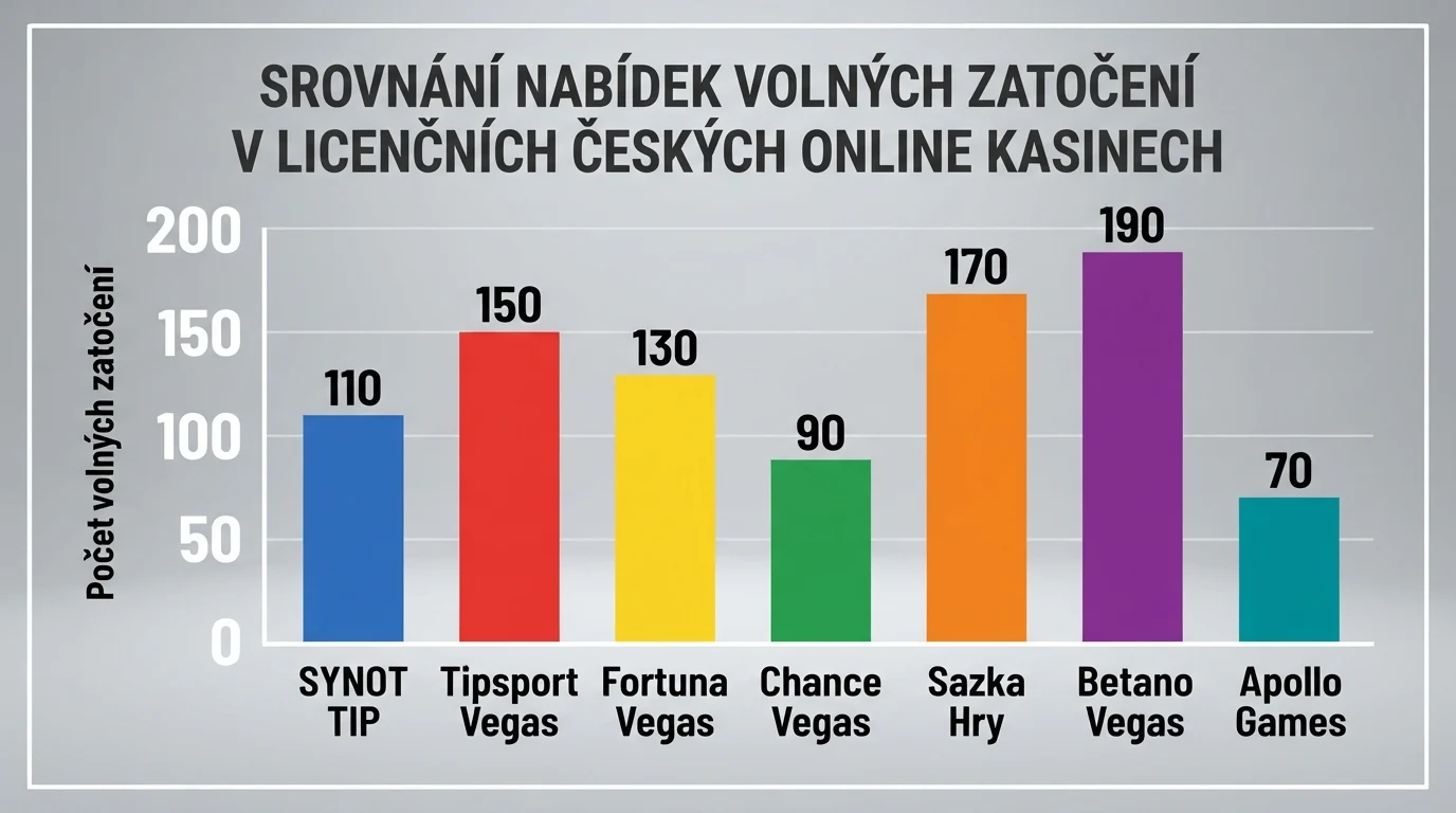 Srovnávací tabulka českých online kasin s počty free spinů, hodnotami spinu a podmínkami protočení