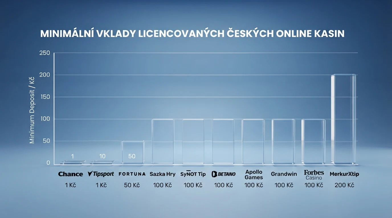 Srovnávací tabulka deseti českých online casin s vyznačenými minimálními vklady, bonusy a poskytovateli her