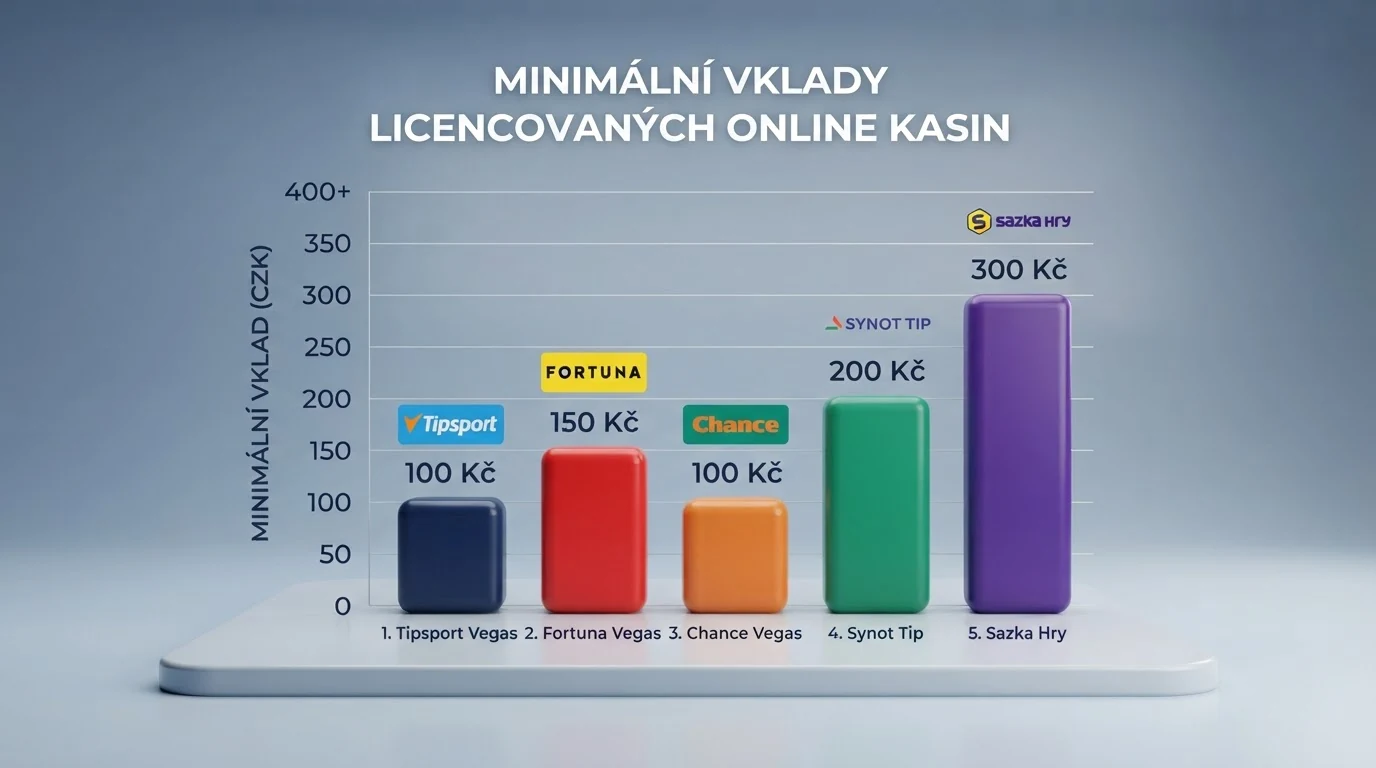 Přehledná tabulka nebo karty kasin seřazené podle výše minimálního vkladu od nejnižšího po nejvyšší