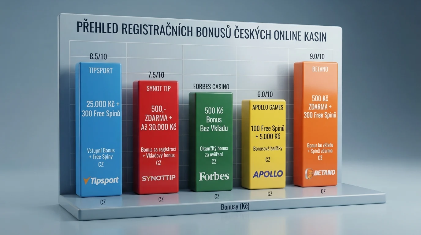 Tabulka srovnávající registrační bonusy deseti online kasin
