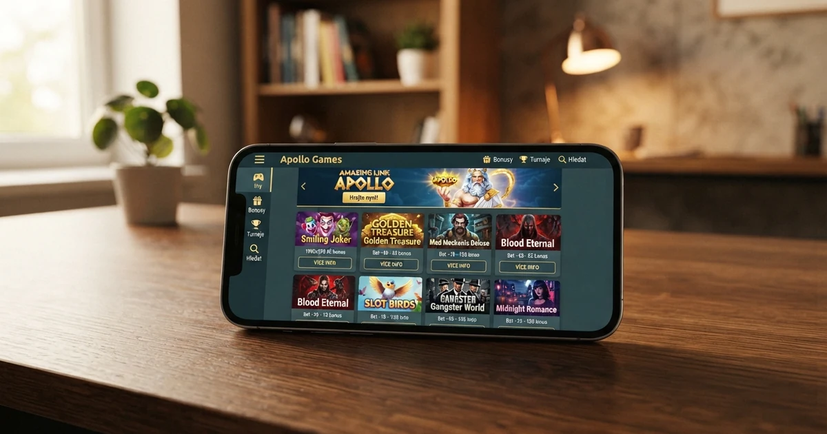 Rozhraní online kasina Apollo Games s nabídkou automatů na úvodní stránce