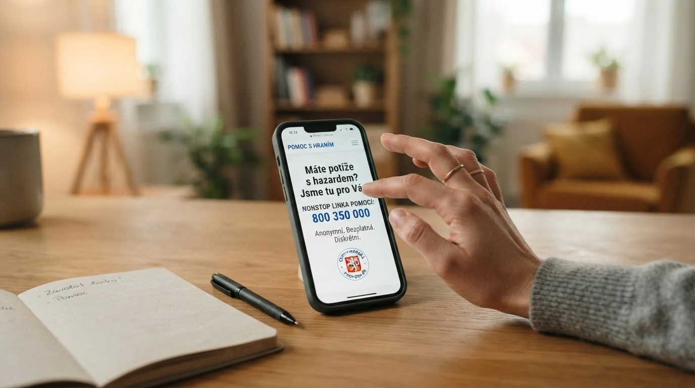 Telefon nebo kontaktní centrum linky pomoci — symbol dostupné nonstop podpory pro hráče v riziku